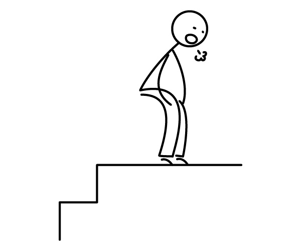 階段で休憩をする棒人間イラスト