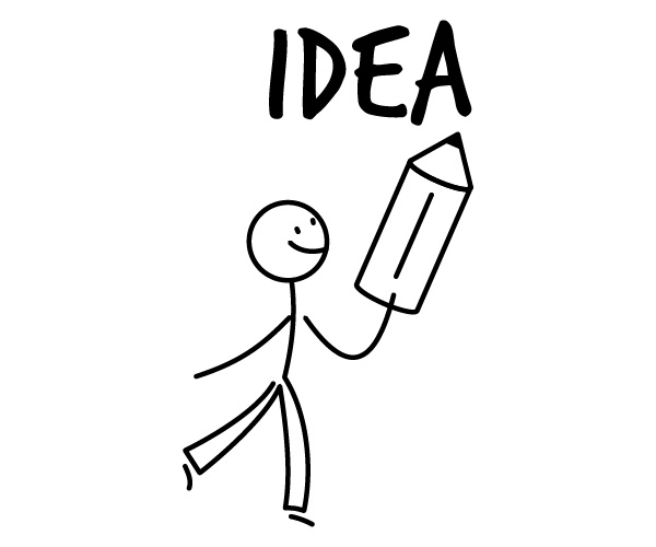 アイデア（IDEA）と鉛筆で書く棒人間イラスト