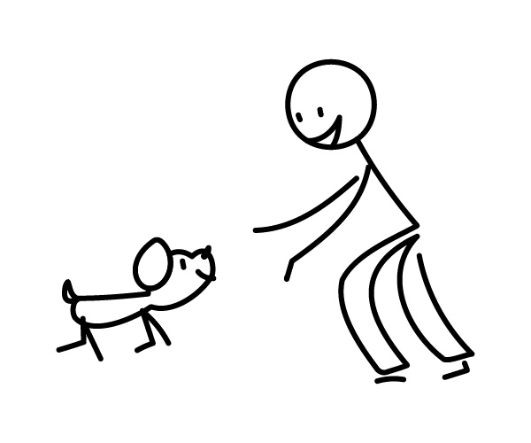 犬と遊ぶ棒人間イラスト