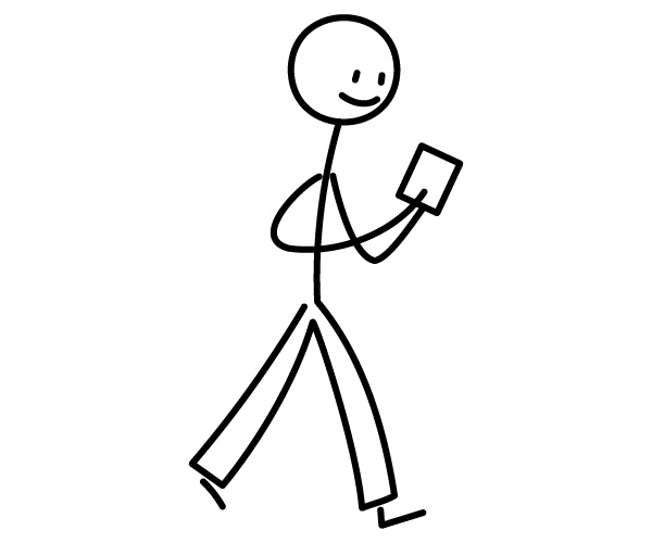 歩きながらスマートフォンを見る棒人間イラスト
